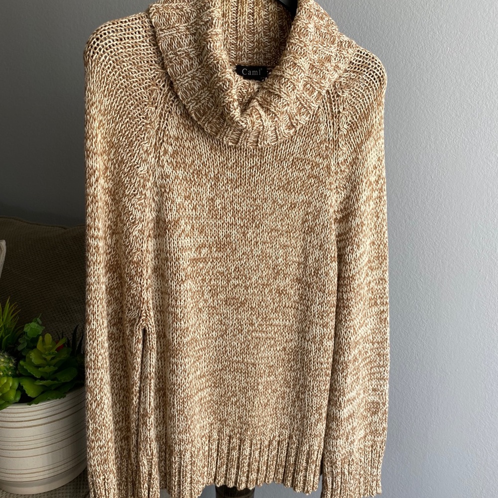 Tan turtleneck knit sweater
